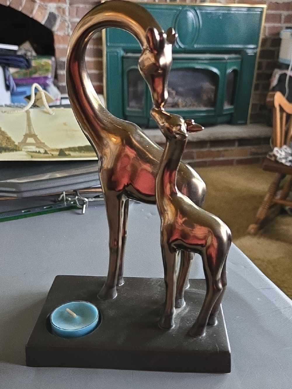PartyLite Bronze-Tone Giraffe Mom & Calf Sculpture Candle Holder